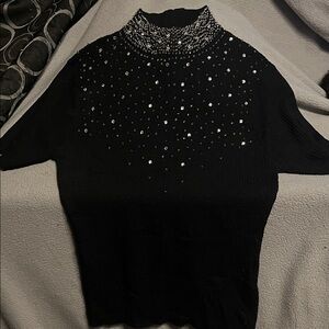 Chic Black Beaded Women's Blouse